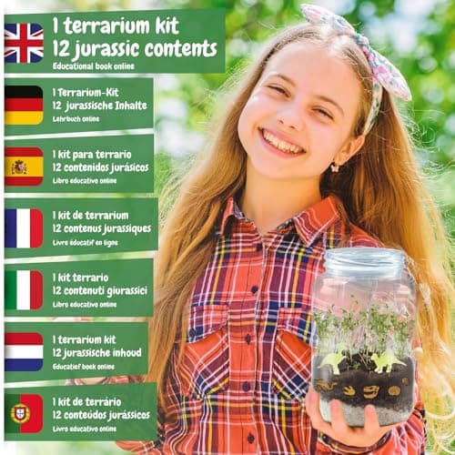 Science4you Terrarium de Dinosaure - Écosystème avec Jouet Dinosaure Phosphorescent pour Enfant, Terrarium pour Enfants + 21 Autocollants de Dinosaures, Jeux, Cadeau pour Garçon et Fille 6+ Ans