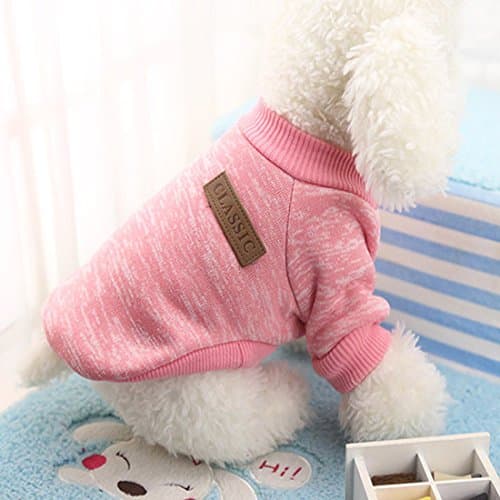 Idepet Chien de Compagnie Chien Pull, Chaud Chien Pulls Cat vêtements, Polaire Animal de Compagnie Manteau pour Chiot Petit Moyen Grand Chien, Rose et Gris (XS, Rose)