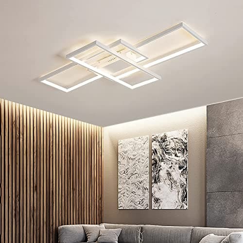 MQW Plafond LED Salon Simple Plafonnier Contemporain Atmospheric Plafond Rectangulaire Lampe Chambre en Aluminium Acrylique Projecteur Gradation Continue avec Télécommande,Blanc,L90cm