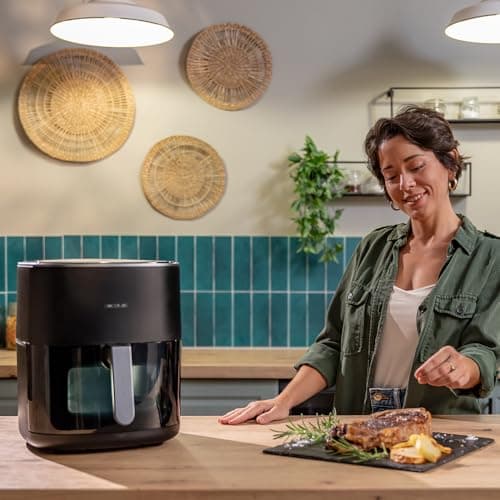 Cecotec Air Fryer Cecofry&Grill Duoheat 6500. Friteuse à Air sans Huile 6,5L, Grill, Plancha, Résistance Double, 2200W, Cuisson Uniforme, Idéale pour Viandes et Pizzas