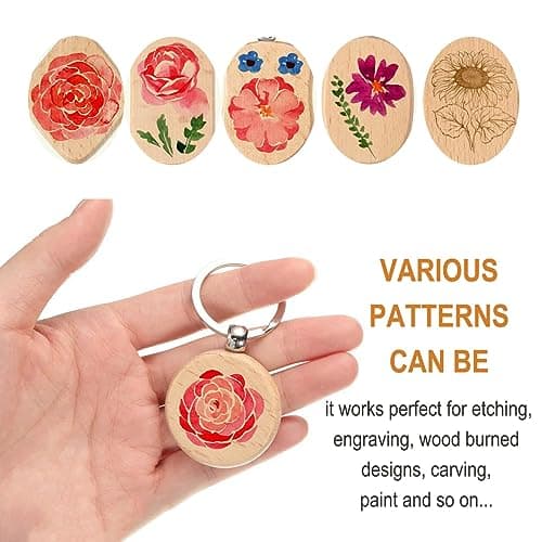 60 Pièces Porte-Clés en Bois Rond Vierge - Kit de Bricolage Pour Gravure et Cadeaux