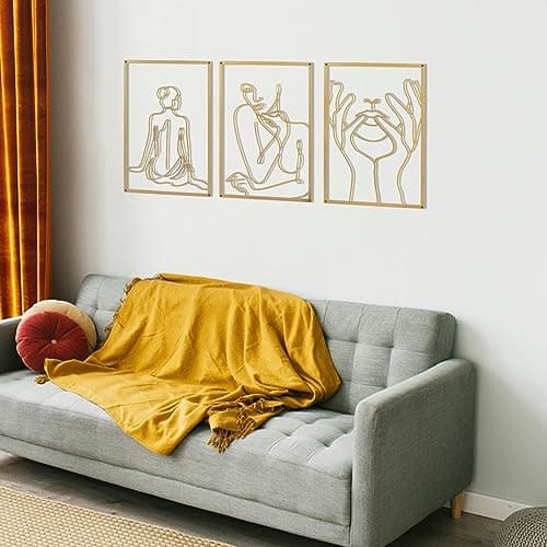 XIAOMAGG Lot de 3 décorations murales en métal doré - Décoration murale simple - Art moderne abstrait - Corps féminin - Décoration murale à suspendre pour chambre à coucher, salon, salle de bain