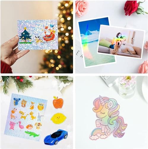 20 Feuilles Autocollant Holographique A4, Vinyle Adhésif Holographique, Papier Vinyl Stickers Imprimable pour Imprimante à Jet d'Encre, pour Artisanat Décalcomanies Décorations