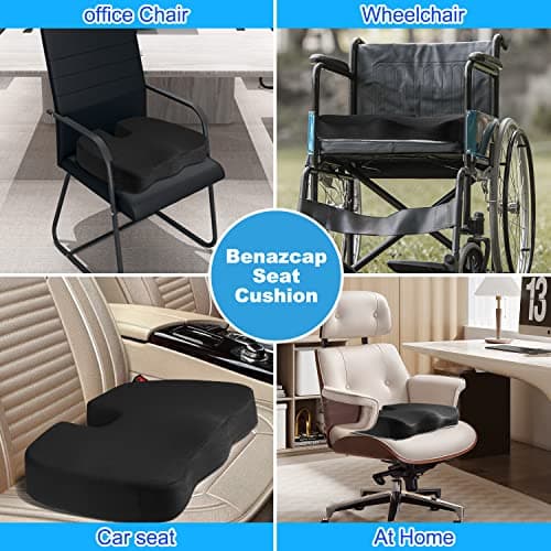 Benazcap Coussin Coccyx Coussin Ergonomique d'assise pour Chaise de Bureau Coussin d'assise Respirant, Mousse à mémoire de Forme pour Le soulagement de la Douleur