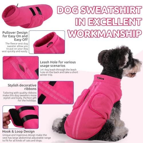 PUZAUKAL Pull pour Petit Chien,Pull-Overs pour Chien et Chat en Polaire Doux Veste Gilet Chien avec Harnais Pull Chaud pour Moyen Grand Chien Rose(XL)