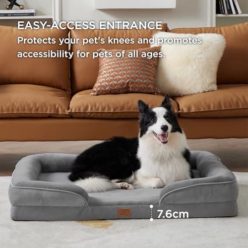 Bedsure Panier Chien Grande Taille - Canapé Chien Orthopedique et Dehoussable, Lit pour Chien Lavable, Anti-dérapant et Ultra Doux Gris, Taille 89x63x16 cm