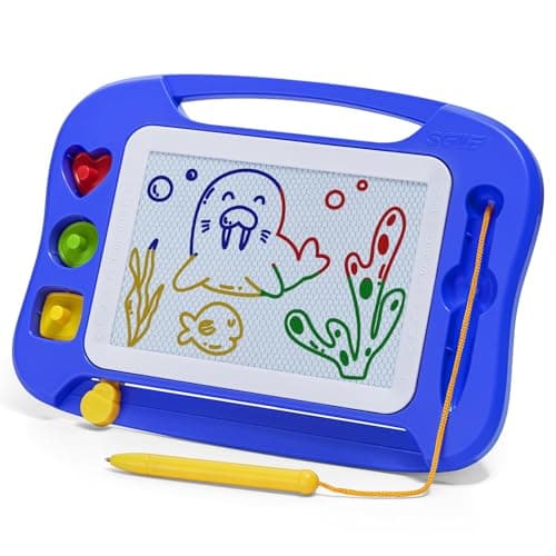 SGILE Tablette à Dessin Magnétique pour Enfants, Ardoise Magique Effaçable et Colorée avec Stylo Magnétique, Tableau Magique avec Trois Tampons, Jouet de Voyage, Cadeau d'anniversaire, Bleu