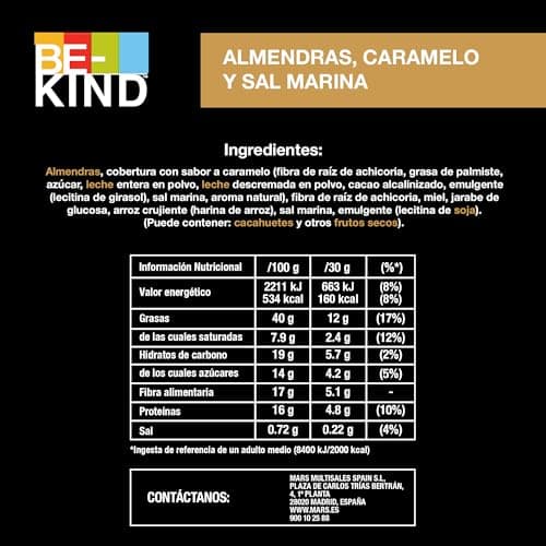 BE-KIND - Barres de céréales aux amandes, caramel et sel marin - 3 barres de 30g