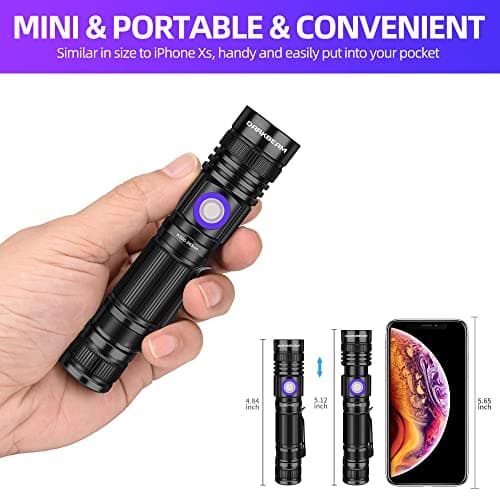 DARKBEAM Lampe Torche UV 365nm Lamp Lumière Noire rechargeable Wood's lampe, Blacklight Ultraviolette Portable Mini Torche LED, Détecteur d'urine de chat, Billets de banque