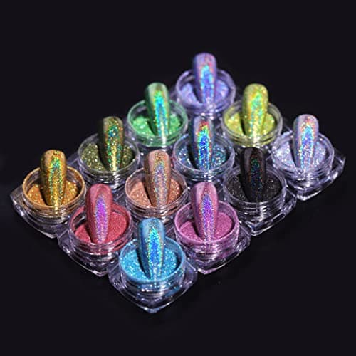MKNZOME 12 BoîTe Poudre Chrome Ongle, Poudre Holographique Ongle Effet Miroir, Caméléon Poudre Pigment Pour Manucure Pou La DéCoration D'Art Ongle, Festival Visage Corps, Paillette Ongles Nail Art