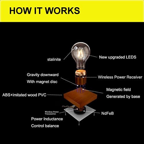 VGAzer Lampe de bureau magnétique à lévitation sans fil Ampoule LED Cadeaux uniques, décoration de chambre, lumière de nuit, décoration de bureau à la maison, jouets de technologie
