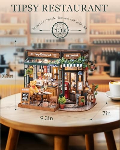 Rolife Maison de Poupée Restaurant Tipsy DIY Maison Miniature Kit Café Miniature Kit de Modèle Décoration Intérieure Cadeau d'anniversaire pour Enfants et Adultes