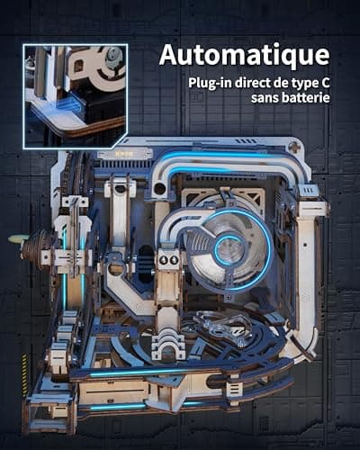ROKR Circuits de Billes Puzzle en Bois 3D aquette en Bois a Construire, Kits de modèle mécanique Moteur avec des boules, Modes automatiques et manuels, Marble Spaceport, LGC01