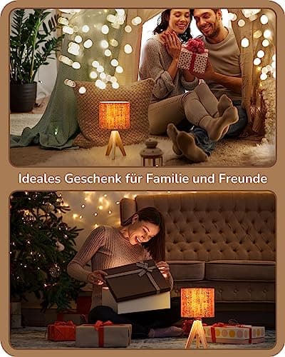 EDISHINE Lampe de Chevet en Bois, E27 Douille, Trépied Vintage, Ampoule Incluse, 36 x 20 x 20 cm, Lampe de Table Moderne pour Chambre à Coucher, Salon, Hôtel, Abat-jour en Lin Gris