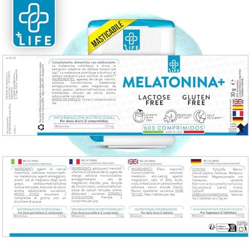 Melatonine 1,9 mg 600 Comprimés Bien Dormir Sommeil Adulte PiuLife® 2 Par Dose Endormissement Adulte, Dormir Rapidement, Zzz Sommeil Réparateur, Insomnie Traitement Naturel, Atténuer Le Jet-lag