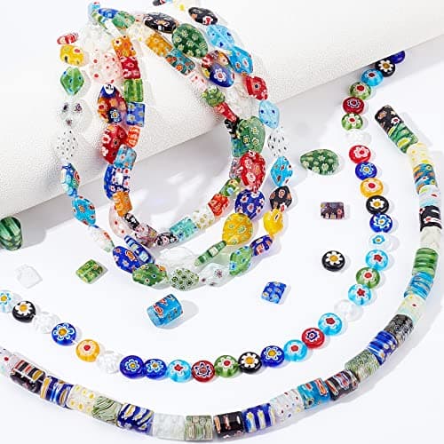 OLYCRAFT 5 brins de Perles de Verre Millefiori Faites à la Main Brins de Perles Entretoises de Couleurs Mélangées Perles de Verre Millefiori Lampwork pour la Fabrication de Bijoux - 5 styles