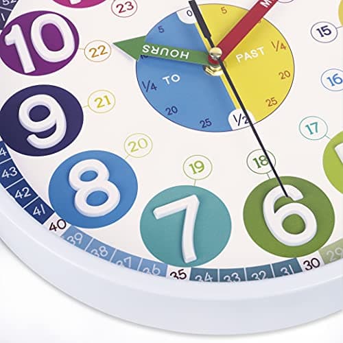 Lafocuse Silencieuse Horloge Murale Enfant Apprentissage Colorée avec 3D Chiffres Facile à Lire pour Ecole Chambre Enfant Classe 30 cm