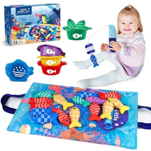 Fozcmisw Jouet de pêche Montessori, Jouet Bebe 1 an Montessori Pêche a la Ligne pour Enfant 1 2 3 Ans Fille Garçon, Jeu de Pêche pour Bébé Jouet éducatif Enfant Jouet de Motricité Cadeau pour Bébé
