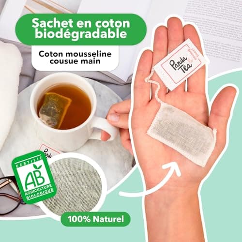 Panda Tea Thé Vert Immunitea | 28 Sachets Coton Bio | Renforce Défenses Naturelles | Gingembre, Menthe Poivrée, Sauge,Eucalyptus | Thé Défense Naturelle