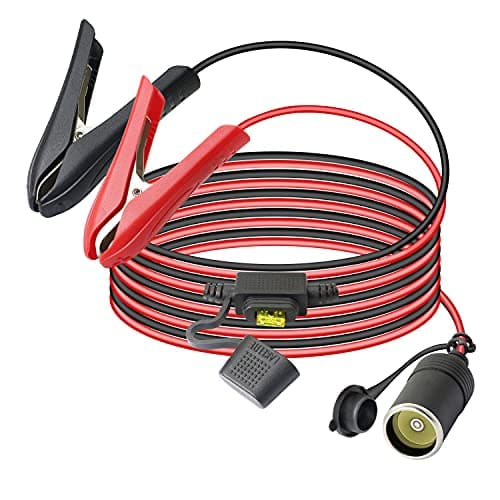 GELRHONR 12V/24V Batterie de Voiture Clip-on vers Prise Allume-Cigare Femelle (avec Capuchons Anti-poussière) Câble d'extension Adaptateur avec fusible 20A, pour onduleur, compresseur-5.9Ft