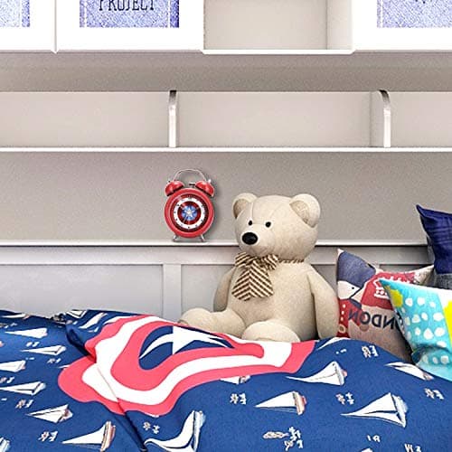 Lafocuse Réveil Captain Silencieux Enfant Rouge Matin a Double Cloche Horloge de Table Sanc Bruit Tic-tac avec la Lumière de Nuit