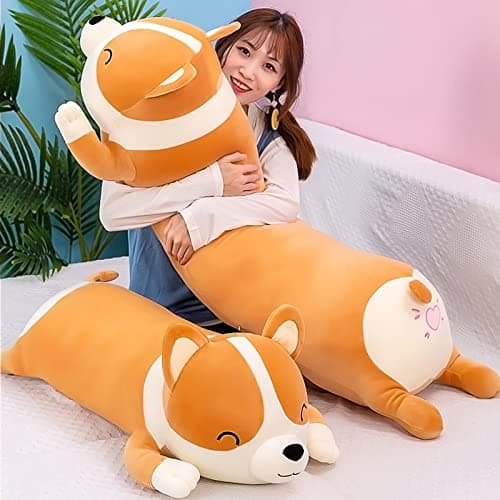 SNOWOLF Oreiller en Peluche Shiba Inu en Forme de Chien Mignon de Corgi Akita - Peluche Douce et Confortable - Cadeau pour Filles et garçons (58cm, Yellow)