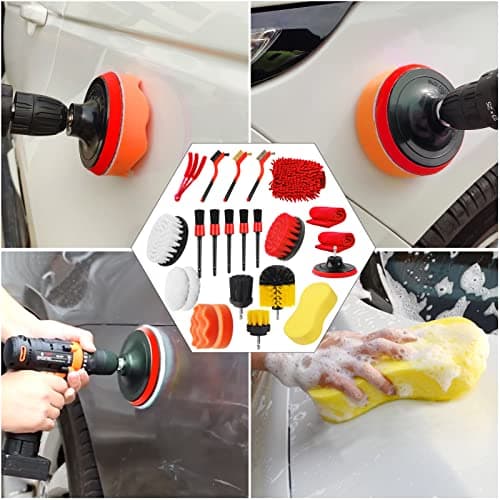 Yumzeco 23PCS Lot de Brosse Nettoyage Voiture,Pinceau Detailing Auto,Kit de Brosse Nettoyage Voiture Interieur Exterieur,Brosse Nettoyage Perceuse Électrique,Brosse Jante Voiture,Kit Polissage Voiture