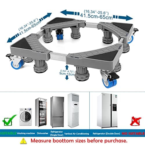 NIUXX Base de Réfrigérateur Machine à Laver Réglable 41.5cm-65cm Socle Linge Base de Sèche-linge avec 4 Roues et 8 Pieds, Réduction du Bruit Antichoc Effet Sèche-Linge