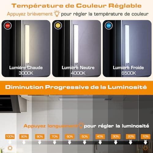 EverBrite Lampe Detecteur de Mouvement Interieur, Lampe de Placard 78 LED, Lumière Réglable 3000K/4000K/6500K, 3 Modes, Télécommande, Veilleuse Rechargeable USB pour Armoire, Cuisine, Salle de Bains