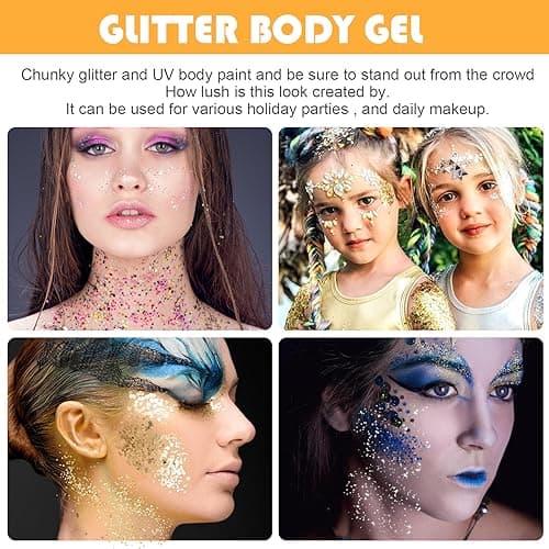 6 Pièces Paillettes Visage Festival - Gel Paillettes Visage Glitter - Paillette Cheveux, Paillettes Corps pour Maquillage Festival Fête Noël Pâques, Maquillage de Théâtre, Carnaval
