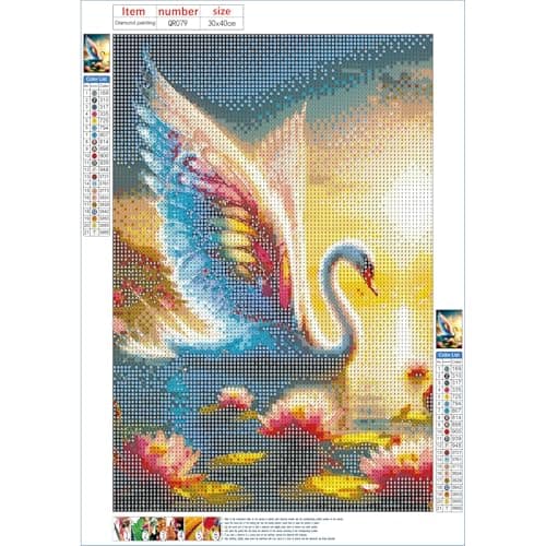 QINRUBB 5D Cygne Peinture Diamant Painting Kit, DIY Lotus Art du Diamant Complet Kits, Coucher de Soleil Diamond Art Strass Point de Croix Painting pour Adultes Débutants Maison Décor 30X40cm