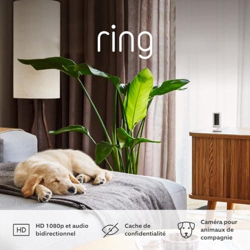 Ring Caméra intérieure (Indoor Camera 2e gén.) | Caméra de surveillance wifi sur secteur pour animaux, vidéo HD 1080p, audio bidirectionnel, cache de confidentialité | Essai Ring Home gratuit 30 j.