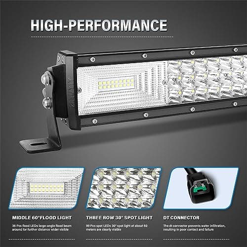 AUXTINGS Barre de rampe à LEDs Droit de 56cm 270W, 3 rangées de Feux de Travail à LEDs étanches 12V Feu de Brouillard à LEDs avec DT câblage pour Voiture, Camion, Tracteur, SUV, IP67