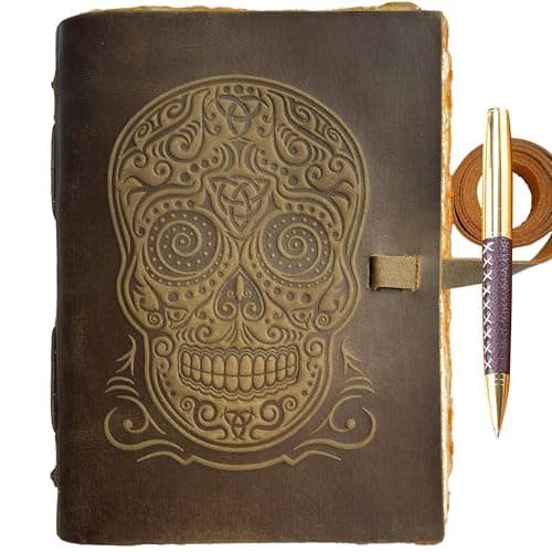 Journal en Cuir Vintage avec motif de Crâne Avec Papier À Bord Brûlé Cahier des Notes Antique Rustique, Parfait pour L'Écriture, Le Livre Des Ombres, Un Grimoire, Des Croquis, Des Dessins