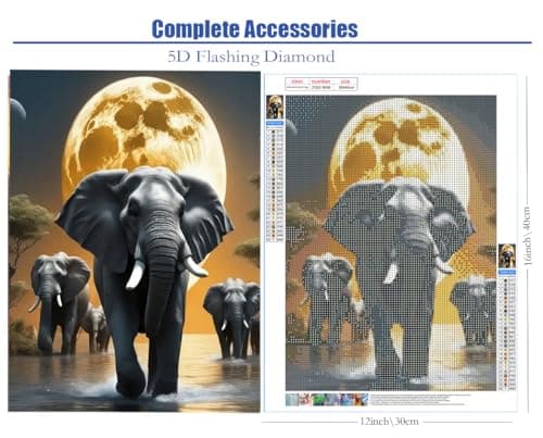 feelive Peinture Diamant Adulte, Eléphants DIY Diamant Kit Complet 5D Diamond Painting Artisanat Strass Point de Croix Painting pour Adultes, Enfants, Décoration Intérieur 30x40cm