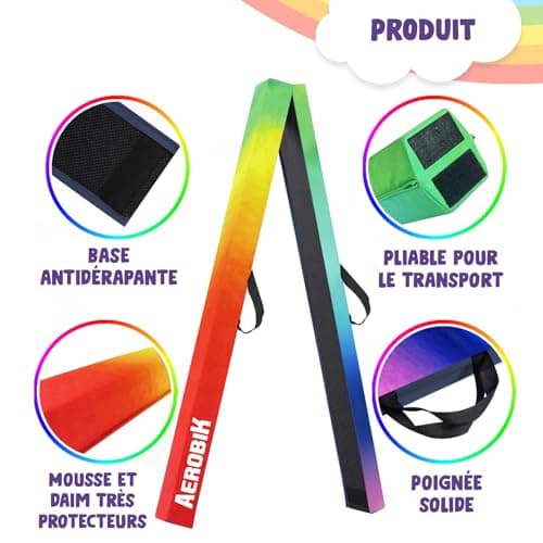 Original Cup Aerobik® Poutre de Gymnastique Pliable Rainbow pour Enfants et Adultes | Transportable avec Sac de Transport | Rigide, Légère, Antidérapante | 3 Couches Revêtement Soft Touch