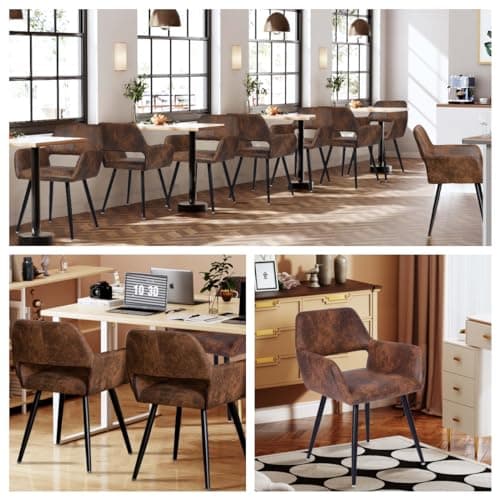 MEUBLE COSY Lot de 2 Chaises de Salle à Manger Fauteuil Rétro Vintage Assise rembourrée en en suédine Pieds en métal pour Cuisine Salon Chambre Bureau, Brune, Marron