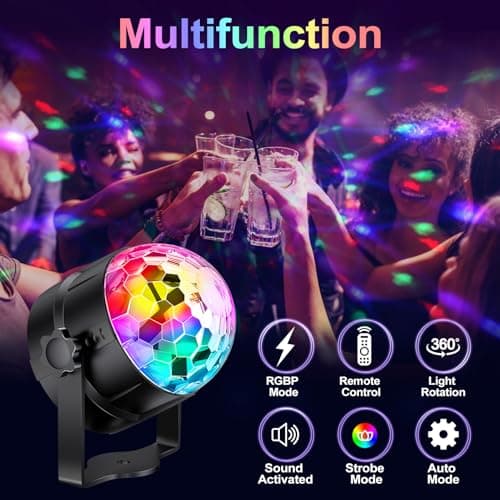 Gobikey Boule disco, rotation à 360° contrôlée par la musique avec télécommande et câble de 2 mètres, 15 couleurs RGBP boule a facette Convient pour la Réunion familiale Enfants Fête d'anniversaire
