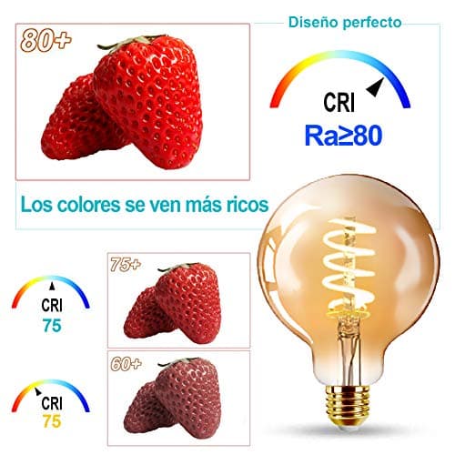 EXTRASTAR Lot de 2 Ampoule LED Edison Style Rétro Vintage, G125SP 6W E27 Blanc Chaud 2200K, 2 unités