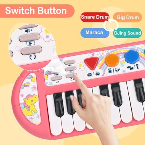 Clavier de Piano pour Enfants, Bestcool 24 Touches Multi-Fonctions Musique Clavier avec Lumière Enregistrement et Lecture Clavier électronique pour Enfants Jouet Educatif pour Anniversaire 3+ (Rose)