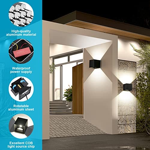 LEDMO 20W Appliques Murales Exterieur Réglable Noire Applique Murale LED 4000K Blanc naturel Lampe Murale Etanche IP65