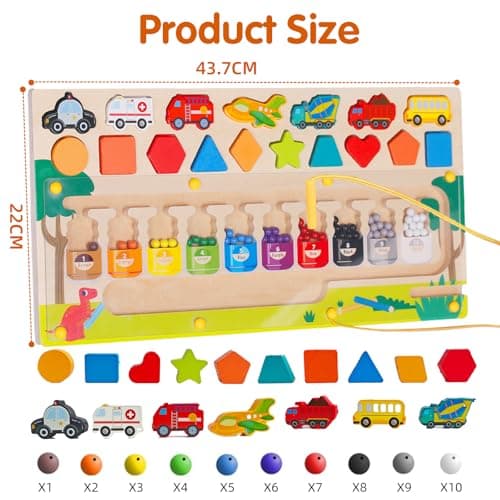 Labyrinthe Magnetique, 3 en 1 Jeux Magnetique Enfant, Jeux Montessori Bois 3 Ans, Motricité Fine Jeux Aimants Magnetique pour Tout-Petits Garçons Filles, Educatif Cadeau pour 3 4 5 6 Ans