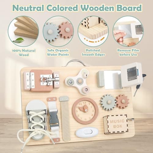 Joyreal Busy Board Montessori - Planche Activité Montessori 1 2 3 Ans Tableau Activité Sensoriel Parcours Motricité Bébé Jeux Educatif Jouet Enfant pour Garcon Fille