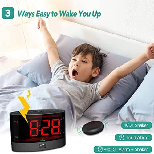 Shuimitao SuppléMentaire RéVeil Fort avec Secoueur de Lit, Double RéVeil Vibrant pour Les Gros Dormeurs, Les Sourds et Les Malentendants