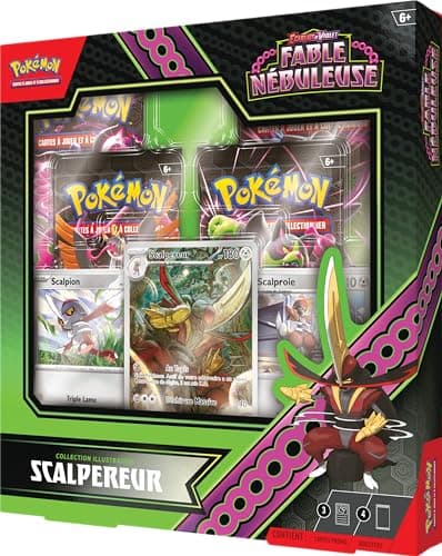 JCC Pokémon : Collection Illustration Écarlate et Violet – Fable Nébuleuse – Scalpereur (1 Carte Promo Brillante entièrement illustrée, 2 Cartes Brillantes et 4 boosters)