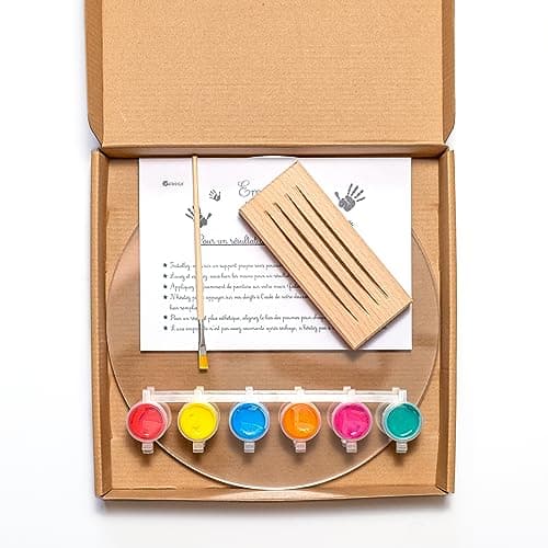 Patrocle Empreintes de Bonheur - Kit Empreinte Famille de 4 Peps - Coffret Naissance - Empreintes mains et pieds - Fête des Mères - Support bois - Made in France - 4 plexiglas