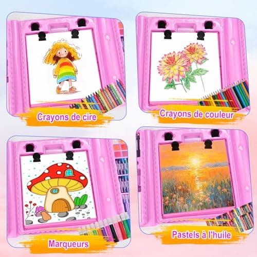 GOLDGE Malette Dessin Enfant Crayon de Couleurs, 230+ ièces Coloriage Kit Dessin, Cadeau Fille 3 4 5 6 7 8 9 10 ans, Jouet Fille 3-10 ans avec Pastels à L'Huile, Crayons De Couleur, Stylos Aquarelle