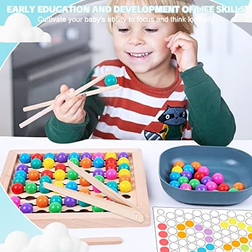 Jouets Éveil Montessori Perles Jeu de Tri Formes et Couleurs Jeux Motricité Fine Jouet Perle Montessori Jouets en Bois Bebe 3 4 5 6 Ans Enfants Cadeau Anniversaire pour Garçon Fille