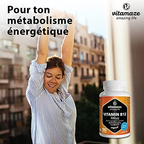 Vitamine B12 500 mcg Méthylcobalamine Hautement Dosée & Végétalienne - 180 comprimés pour 6 mois - Complément Alimentaire Naturel Sans Additifs