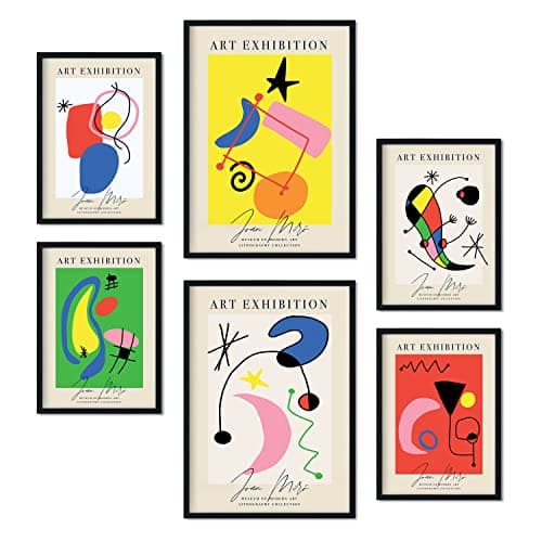 Nacnic Ensemble de 6 affiches L'art de Miró. Collection de plaques avec collage esthétique pour la décoration d'intérieur. Tailles A3 et A4. Sans cadre.